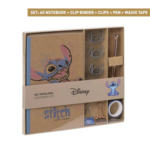 SET PAPELERIA STITCH CUADERNO A5+ CLIPS+ PE