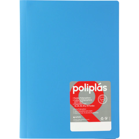 CARPETA POLIPLAS 10 FUNDAS DIN A4 AZUL CIEL