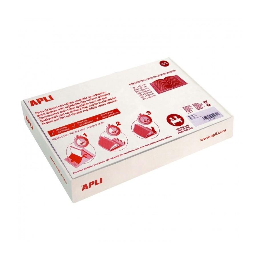 Imagen orientativa: Forra libros Apli 12280 fundas 29x50,5cm 130 micras caja de 100 unidades